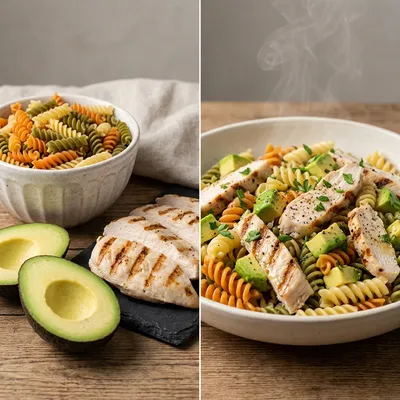 Healthy Chicken Pasta Salad with Avocado - cooking process