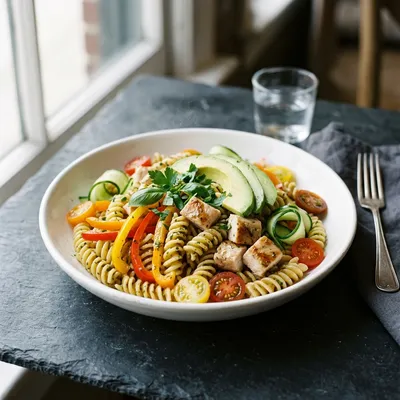 Healthy Chicken Pasta Salad with Avocado