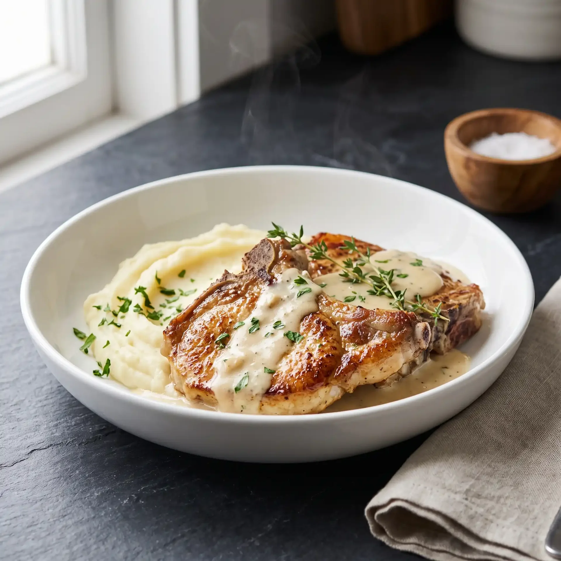 Creamy Garlic Chicken with Gravy & Mashed Potatoes