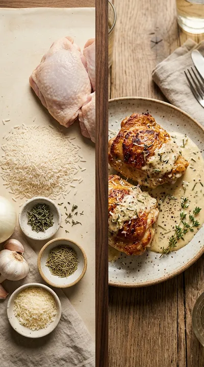 Creamy Oven Baked Chicken Thighs Recipe - ready to serve