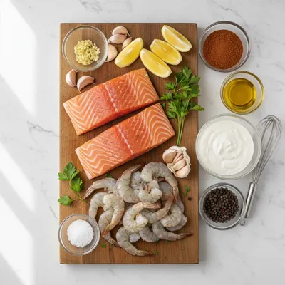 Cajun Shrimp and Salmon with Garlic Cream Sauce - cooking process