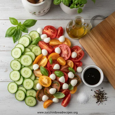 Easy Cucumber Caprese Salad - ingredients preparation