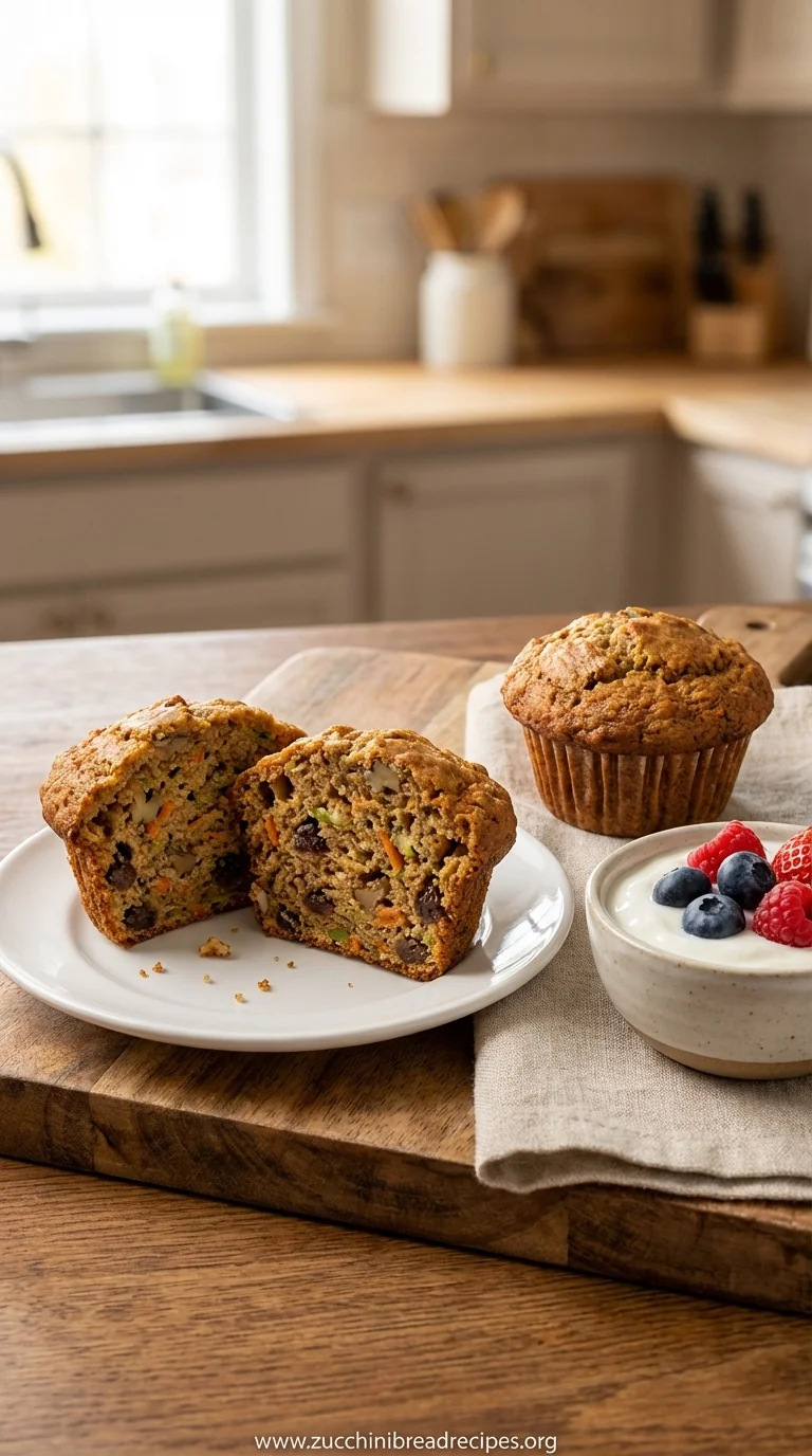Easy Morning Glory Zucchini Muffins: Healthy Breakfast Recipe - ready to serve
