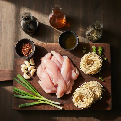 Sticky Garlic Chicken Noodles – High Protein Quick Dinner - cooking process
